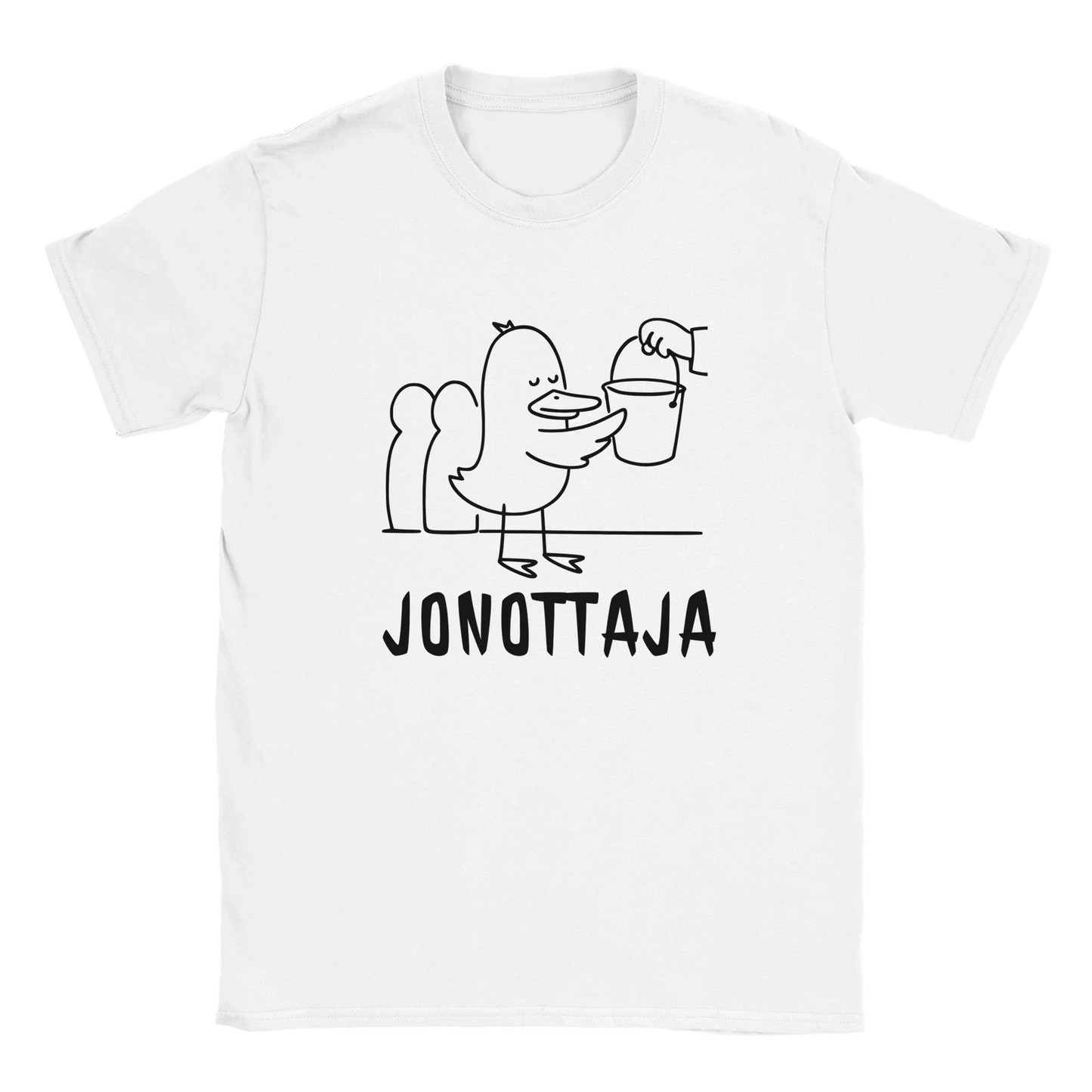 Valkoinen T-paita cartoon-ankkuri, joka pitää ämpäriä, Ämpärijonon Sankari - T-paita