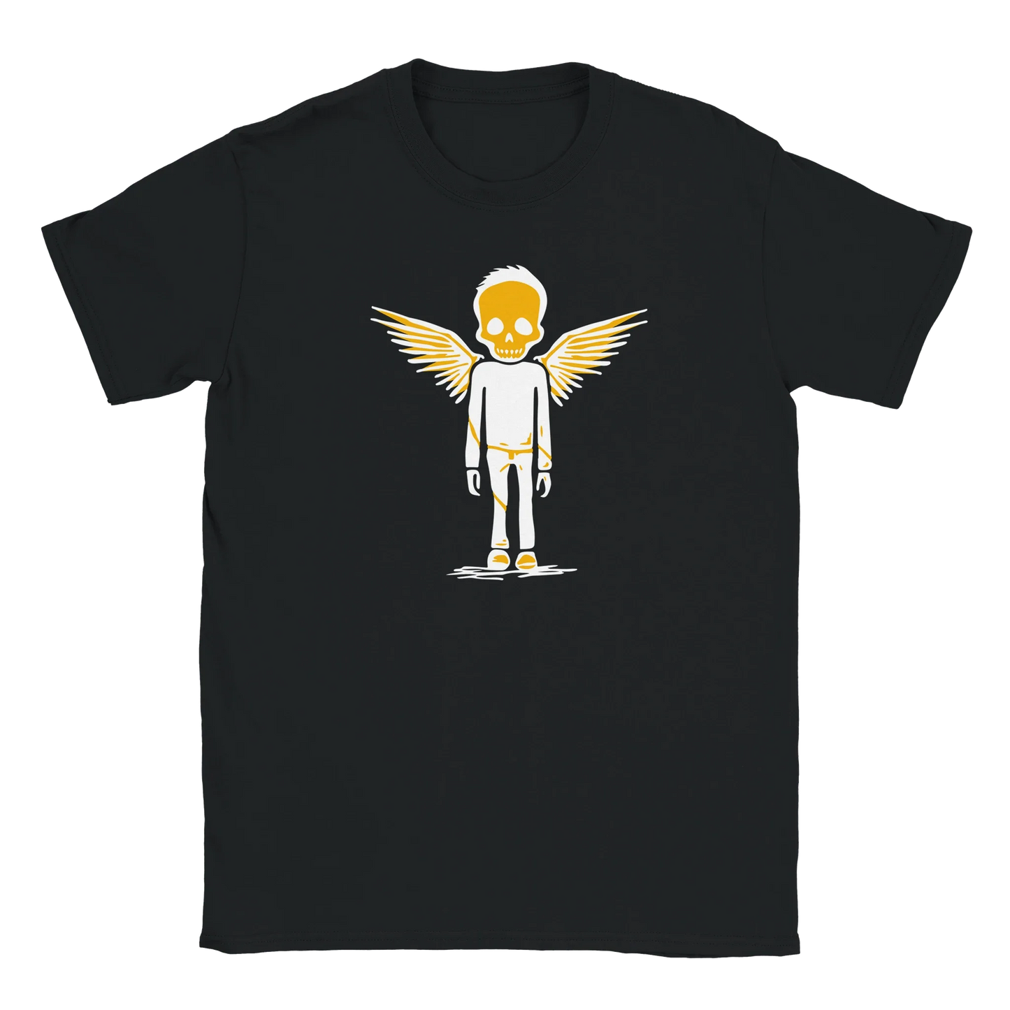 Mustavalkoinen lyhythihainen T-paita Winged Skull -designilla Bone Angel - T-paita