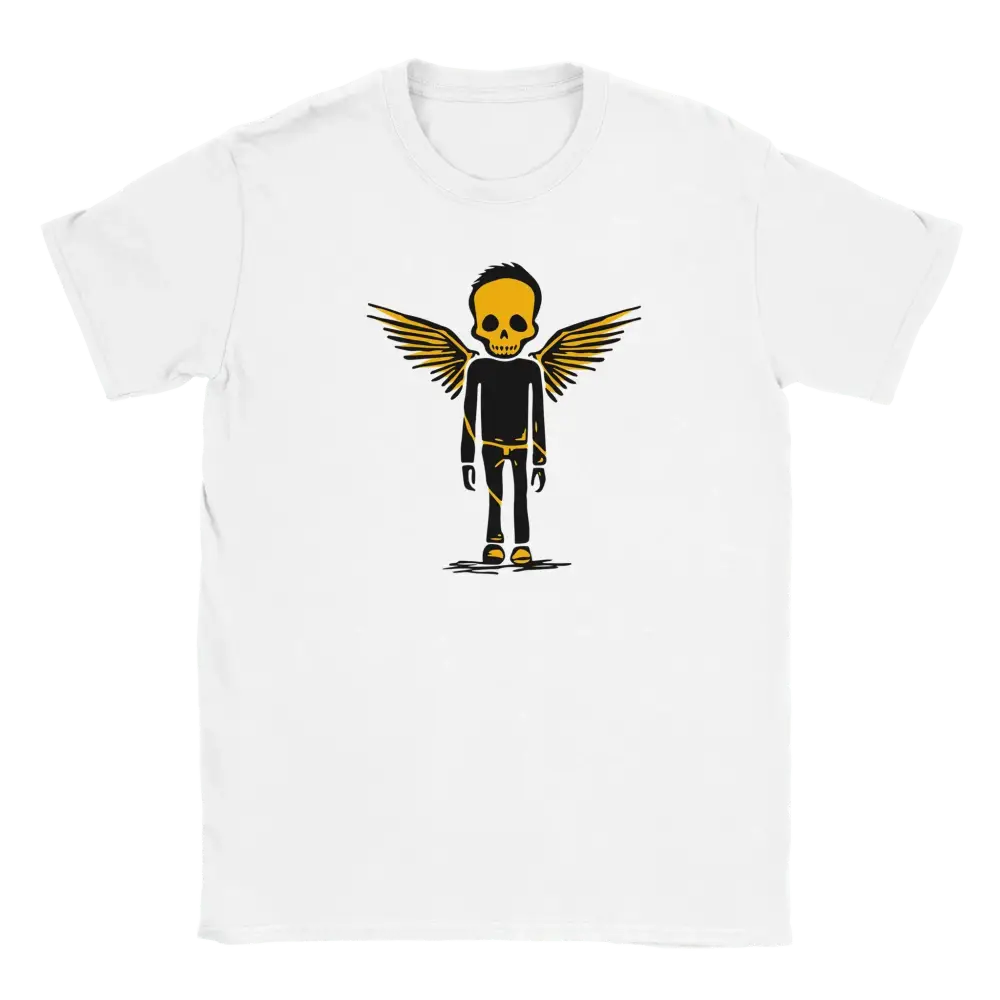 Valkoinen lyhythihainen T-paita Bone Angel, jossa luuranko ja siivet, unisex-malli