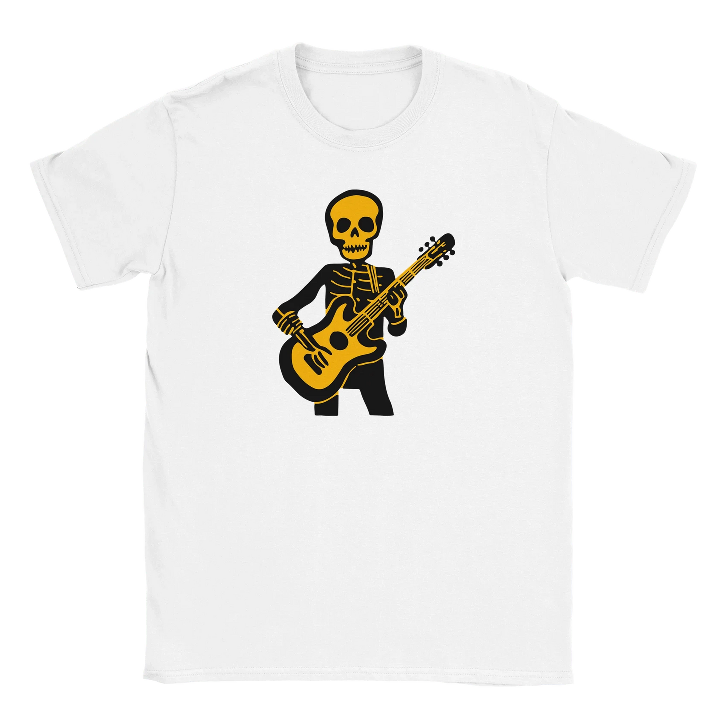 Valkoinen T-paita Skeletonilla soittamassa kitaraa Bone Rocker - T-paita