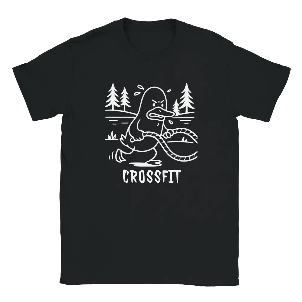 Mustavalkoinen Crossfit Ankka - T-paita, jossa valkoinen pilakuva