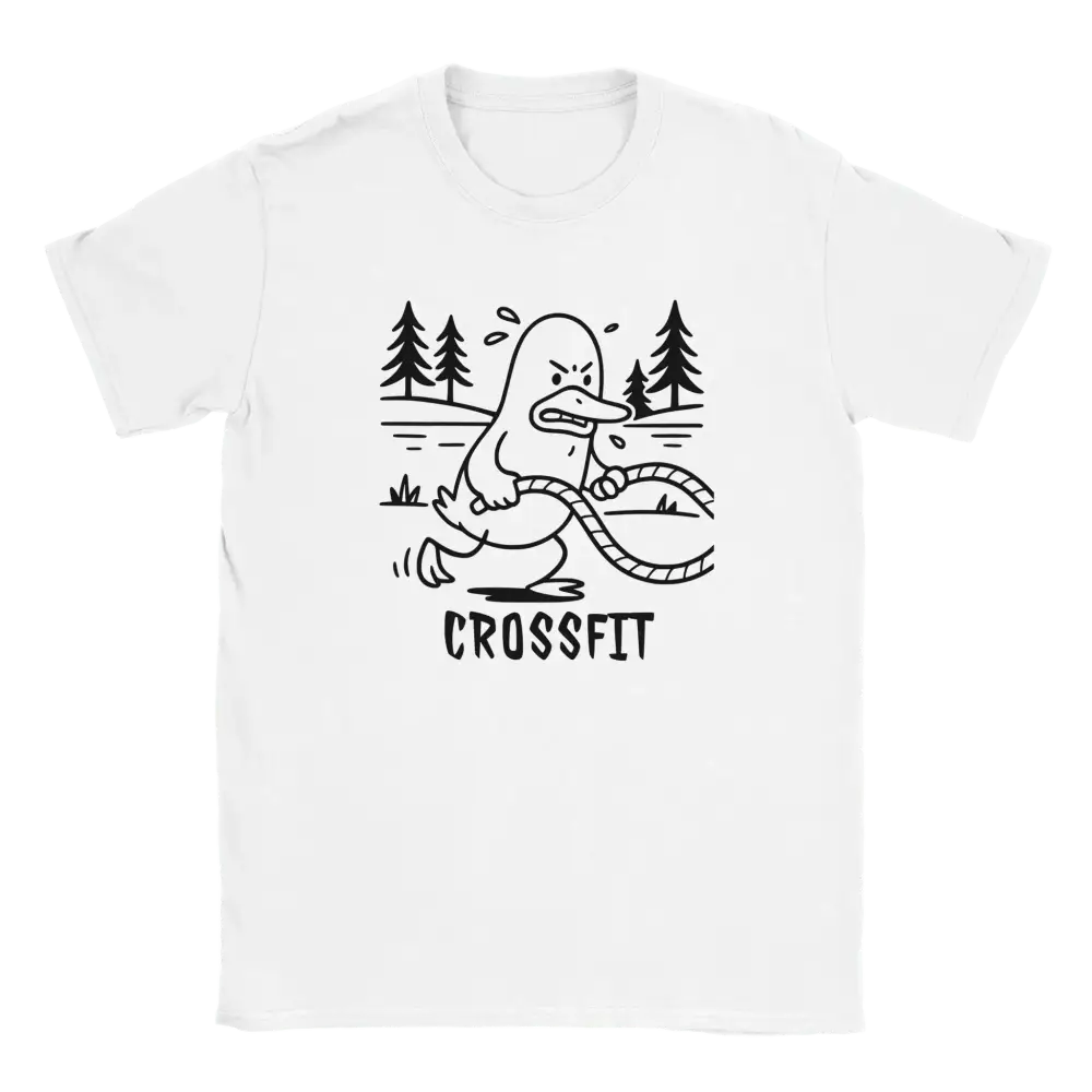 Valkoinen crew neck T-paita Crossfit Ankka - T-paita, jossa ankka vetää köyttä