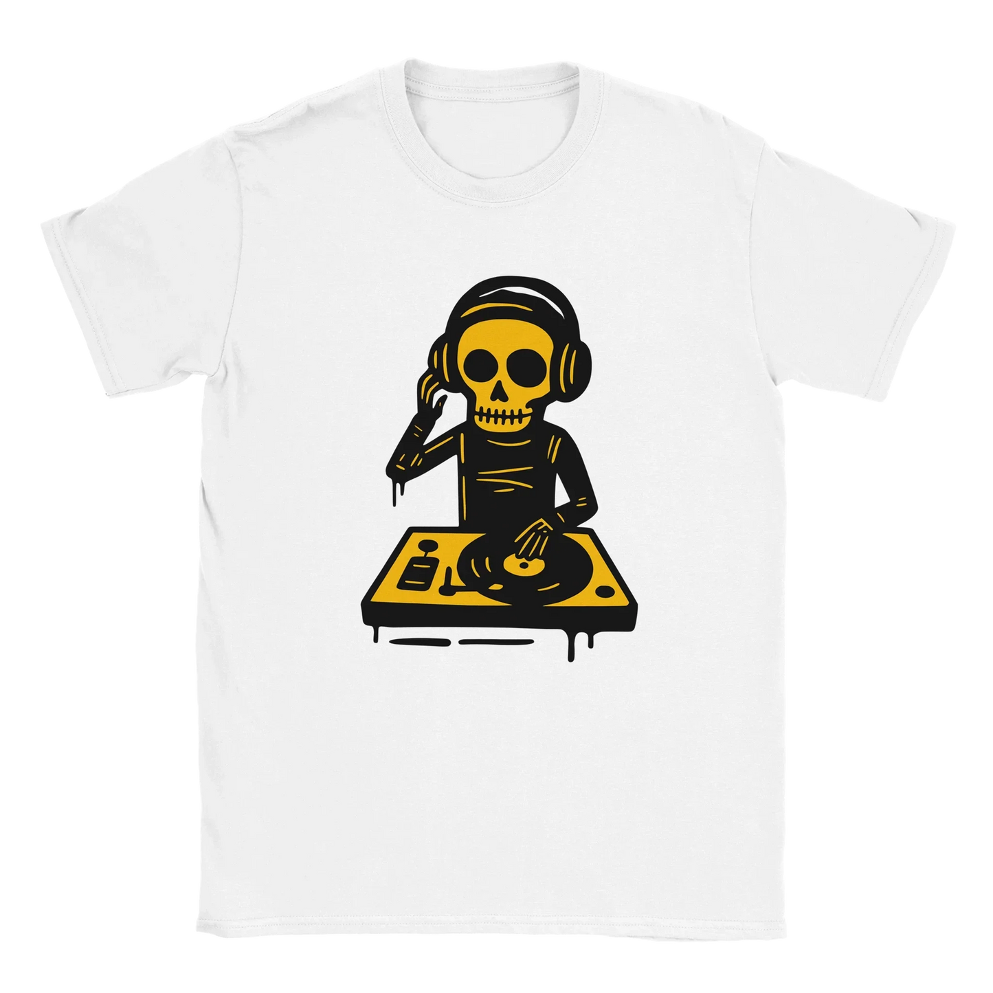 Valkoinen T-paita Skeleton DJ -graafikolla, DJ - T-paita tuotekuva