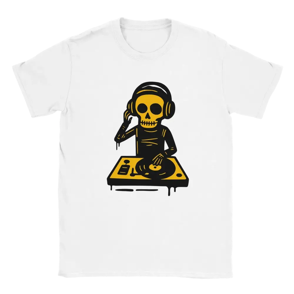 Valkoinen T-paita Skeleton DJ -graafikolla, DJ - T-paita tuotekuva