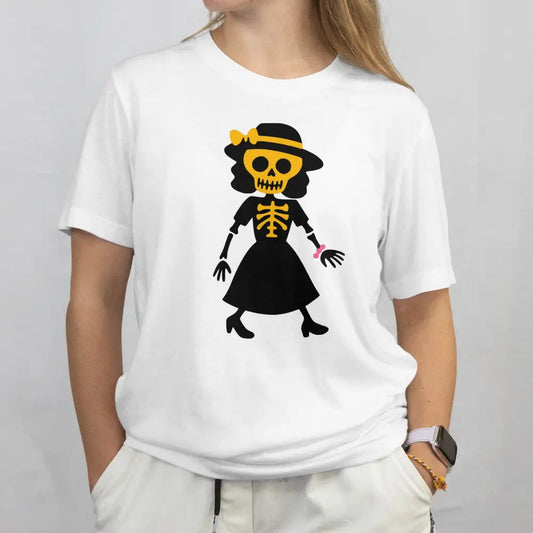 Elegantti Naisten T-paita valkoinen t-paita luurankohahmolla kuvalla