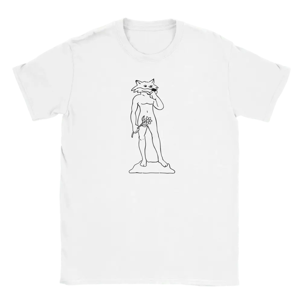 Valkoinen lyhythihainen T-paita Fox Of Art - T-paita, linjakas kettu-ihmishahmo kukkia