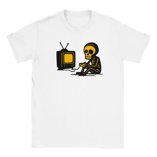 Valkoinen short-sleeve T-paita Skeleton Gaming -designilla Gamer - T-paita