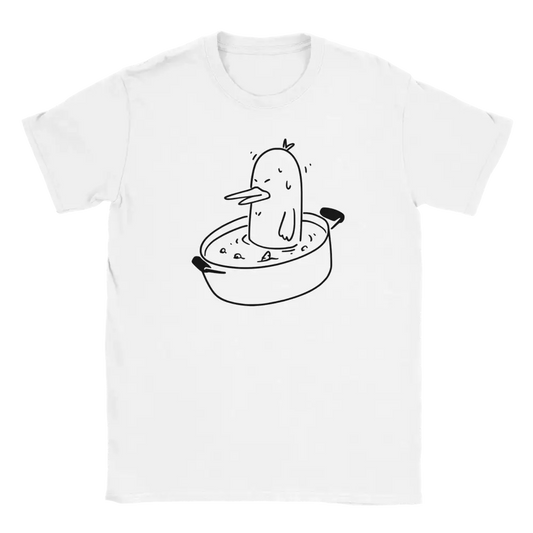 Valkoinen T-paita, jossa piirroksellinen ankka kattilassa, Hot Pot Duck - T-paita