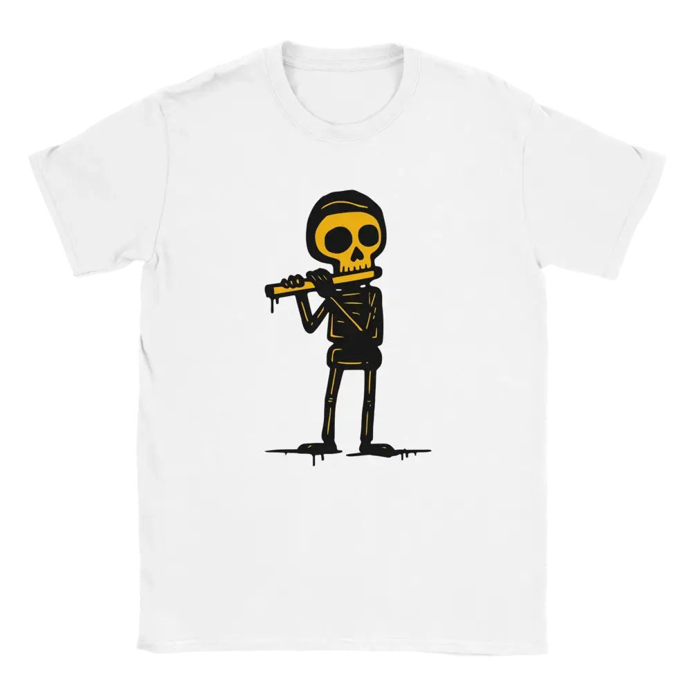 Valkoinen lyhythihainen T-paita Huilisti - T-paita Skeleton soittaa huilua design