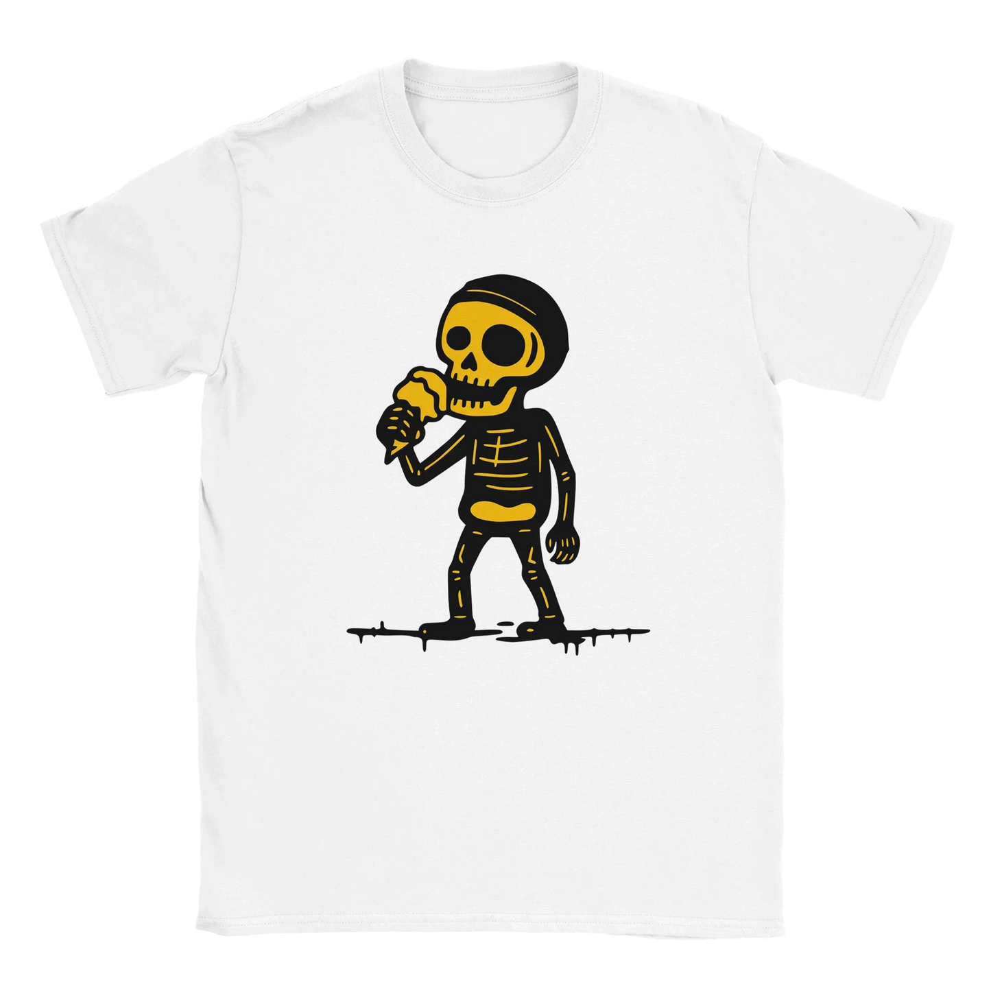 Valkoinen crew-neck T-paita Jäätelökesä - T-paita, skeletoni syö jäätelöä grafiikalla