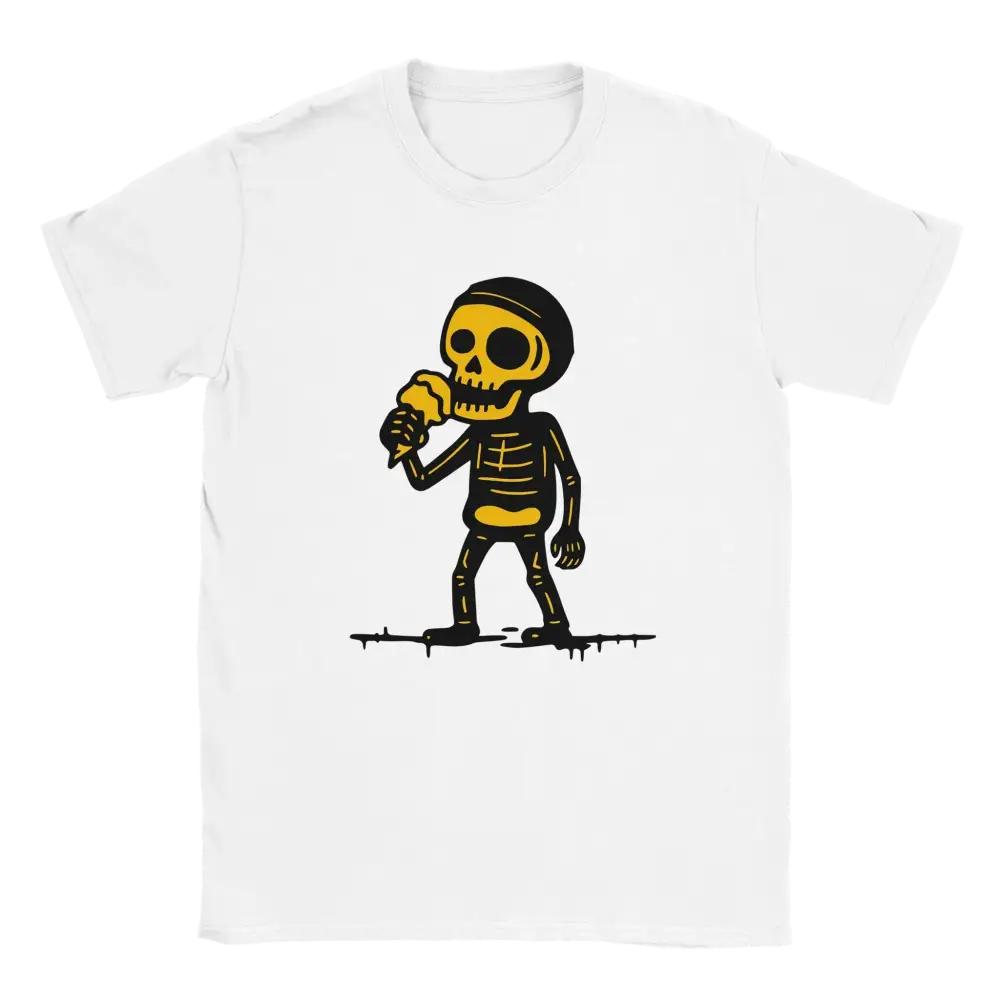 Valkoinen crew-neck T-paita Jäätelökesä - T-paita, skeletoni syö jäätelöä grafiikalla