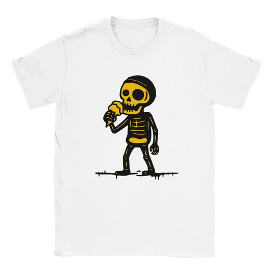 Valkoinen crew-neck T-paita Jäätelökesä - T-paita, skeletoni syö jäätelöä grafiikalla