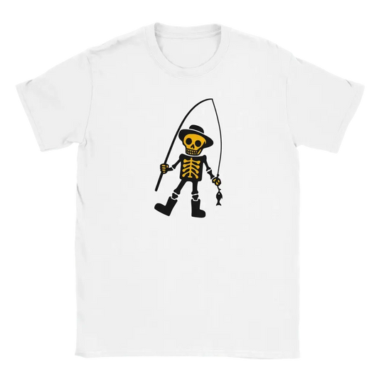 Valkoinen lyhythihainen T-paita Kalastaja - T-paita, skeletin kalastussuunnittelu