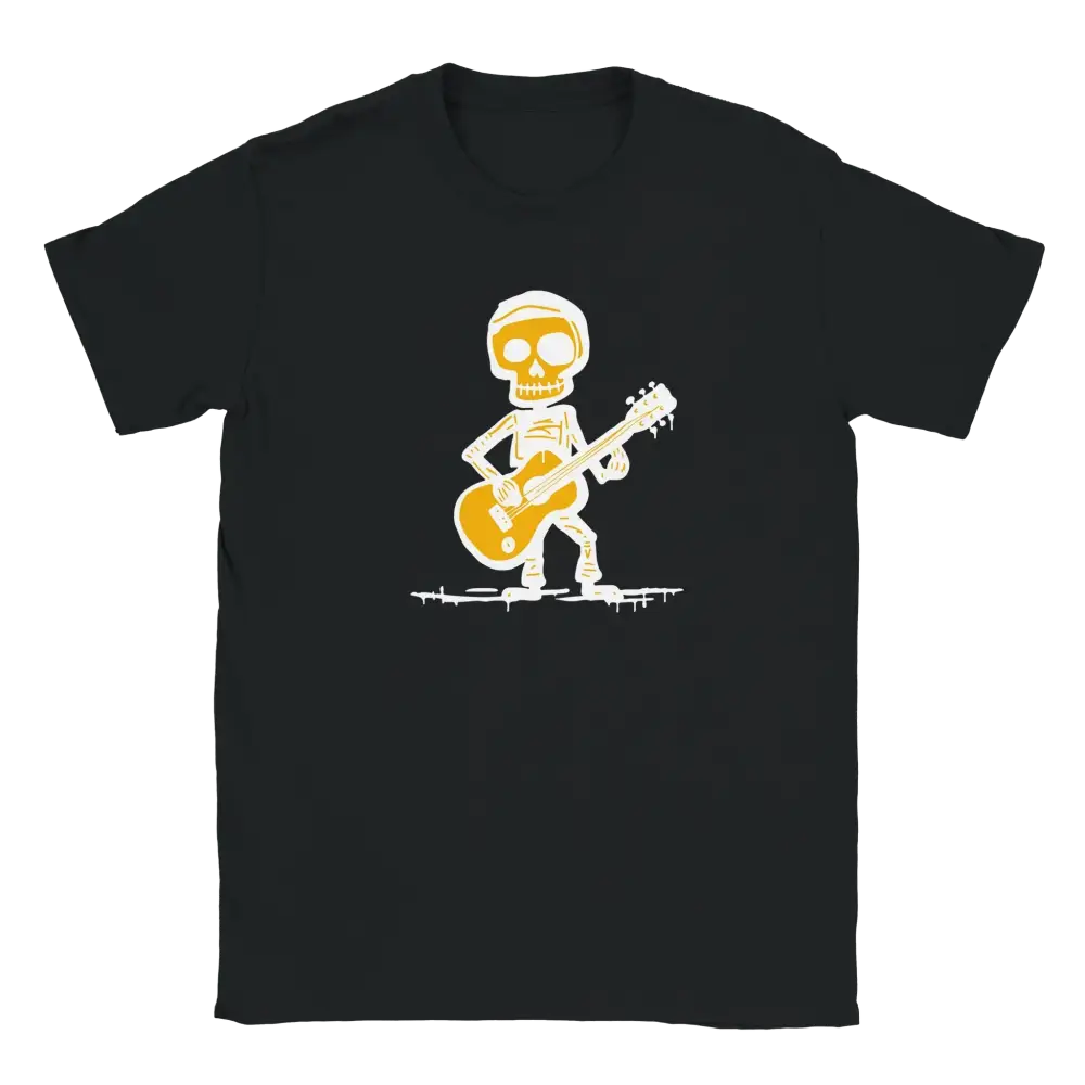 Musta T-paita Skeletonin soittamassa kitaraa grafiikalla Kitaristi T-paita