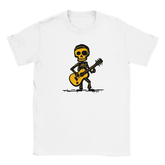 Valkoinen lyhythihaiset T-paita Kitaristi-mekaanisella graafikolla ja kitaralla