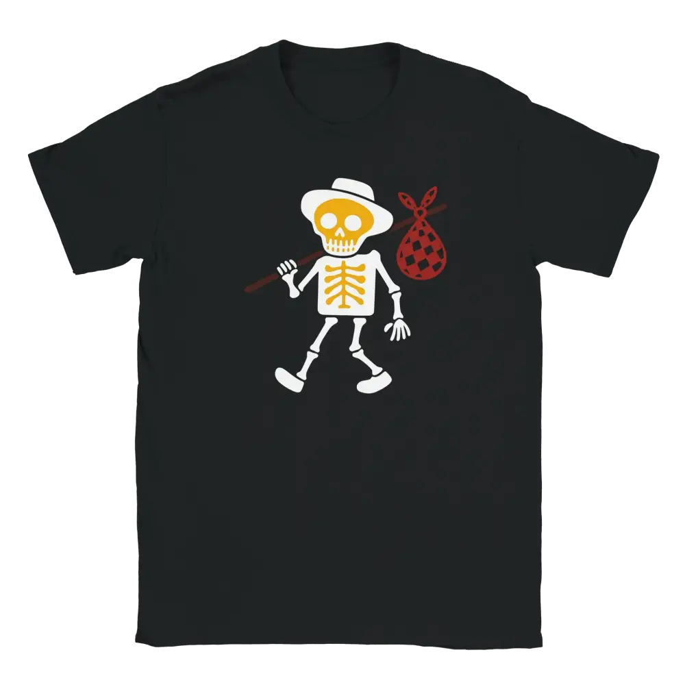 Koditon T-paita mustavalkoinen lyhythihainen t-paita kävelevällä luurankokuvalla