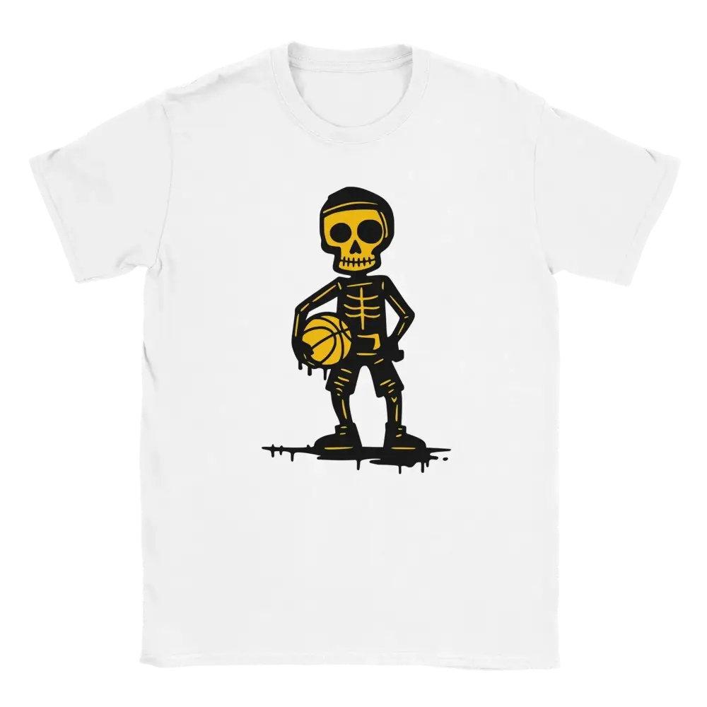 Valkoinen lyhythihainen T-paita Skeleton koripallonpelaajalla Koripalloilija