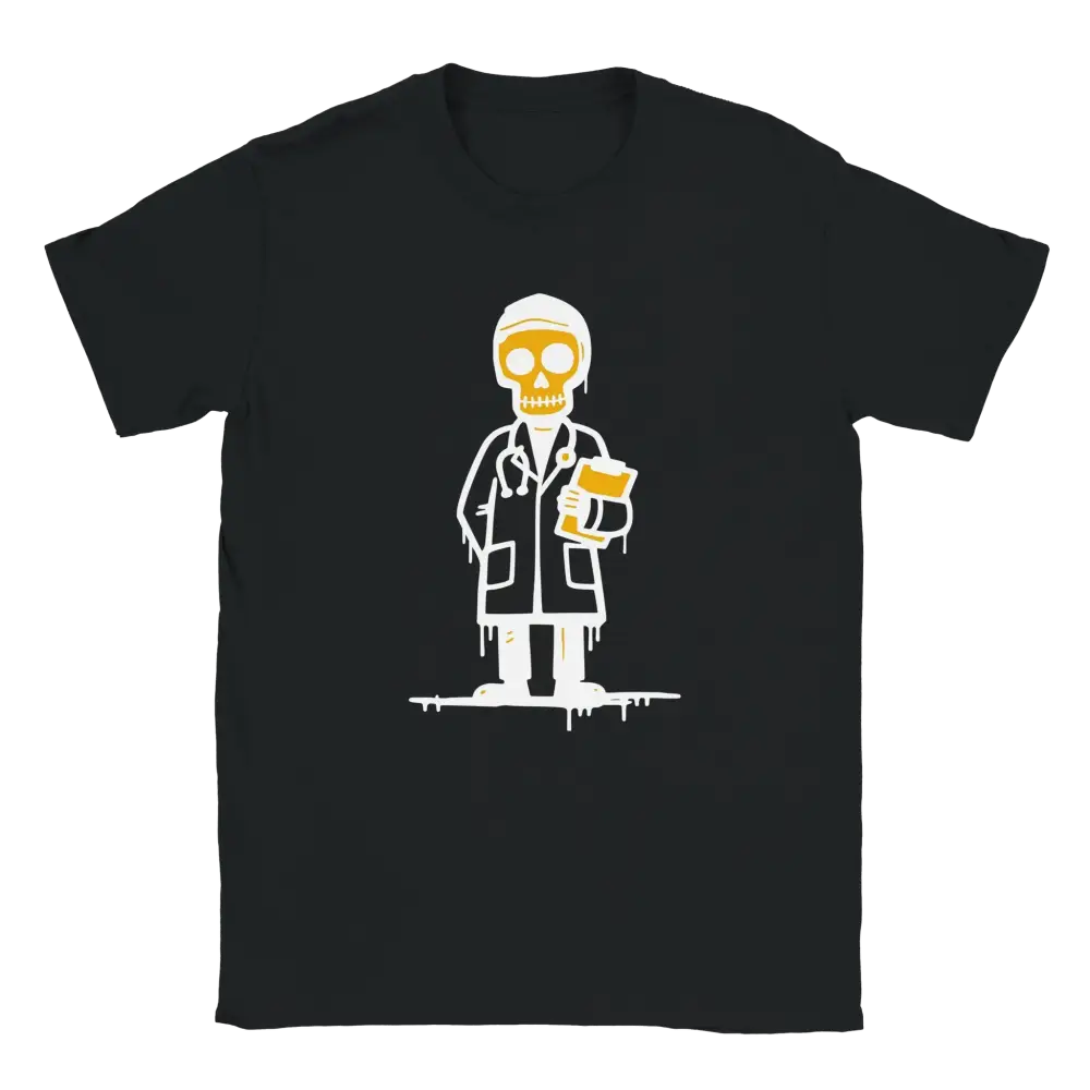 Musta lyhythihainen T-paita Skeleton-lääkärin grafiikalla Lääkäri T-paita tuotemerkissä