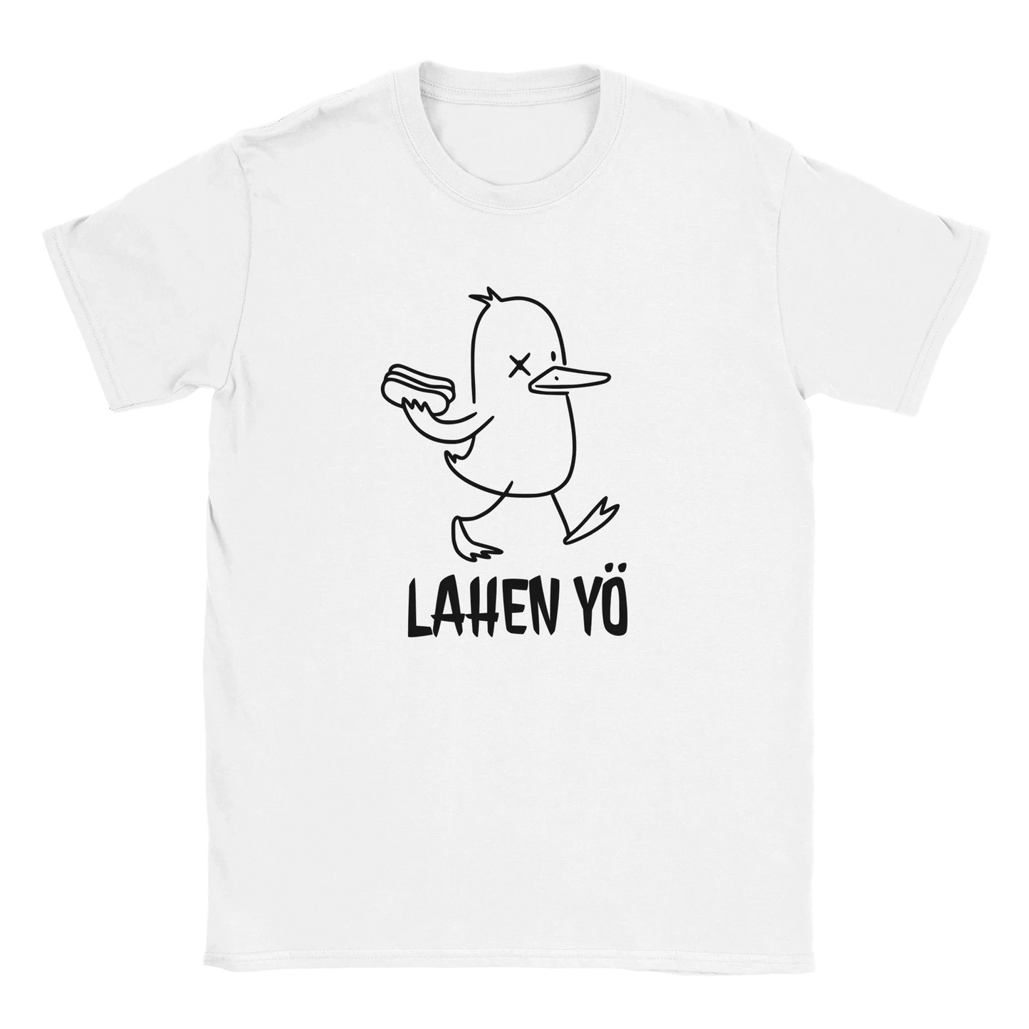 Lahen Yö - T-paita valkoinen short sleeve crew-neck t-paita ja ankka hotdogilla
