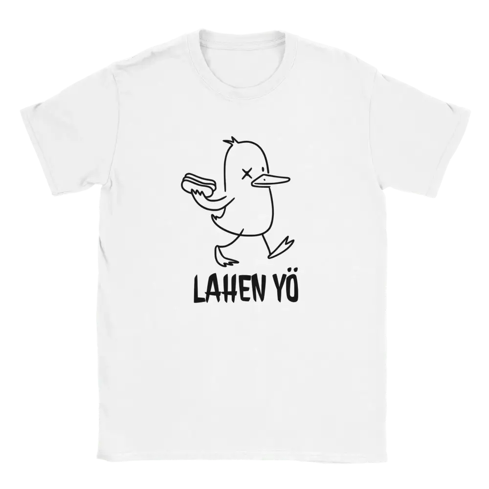 Lahen Yö - T-paita valkoinen short sleeve crew-neck t-paita ja ankka hotdogilla