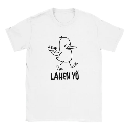Lahen Yö - T-paita valkoinen short sleeve crew-neck t-paita ja ankka hotdogilla