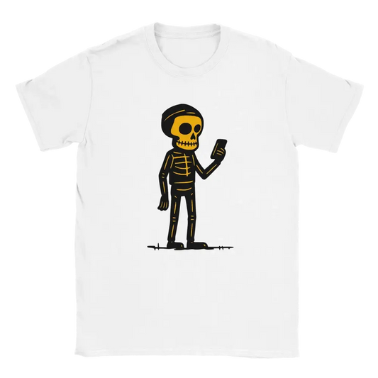 Valkoinen lyhythihainen T-paita Luuri - T-paita skeletoni puhelin grafiikalla