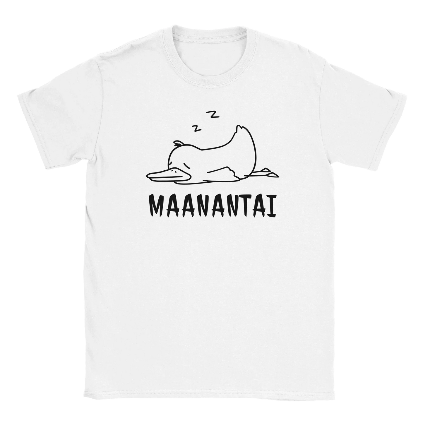 MaanantaiAnkka T-paita valkoinen t-paita uneksiva ankka-illustratiolla