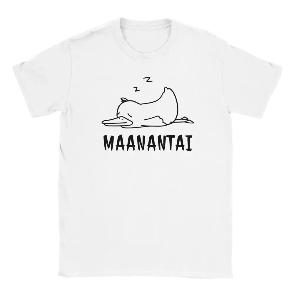 MaanantaiAnkka T-paita valkoinen t-paita uneksiva ankka-illustratiolla
