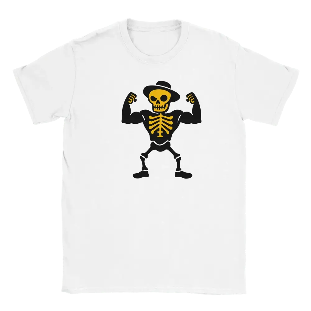 Macho T-paita valkoinen t-paita cartoon-luulla hatulla ja lihaksia esittävältä