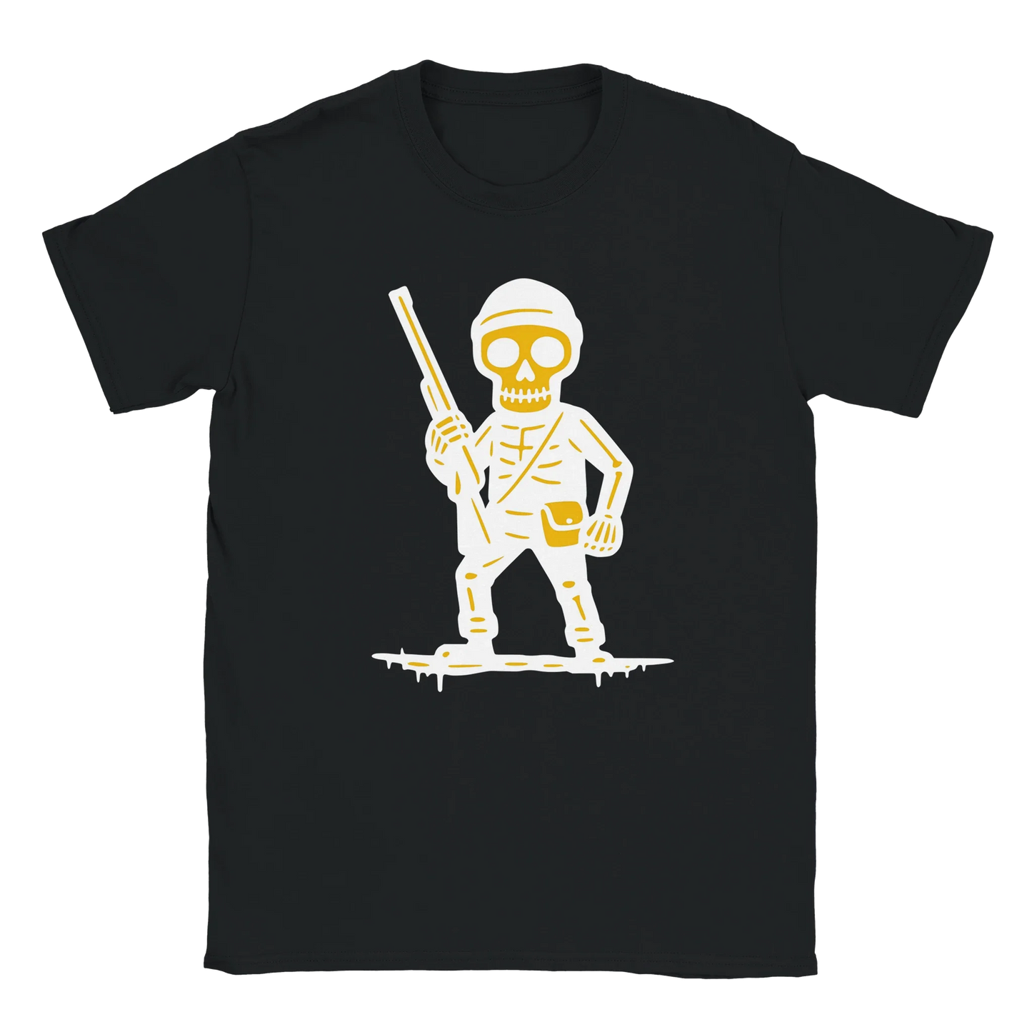 Metsästäjä T-paita musta crew-neck t-paita cartoon skeleton soldier grafiikalla