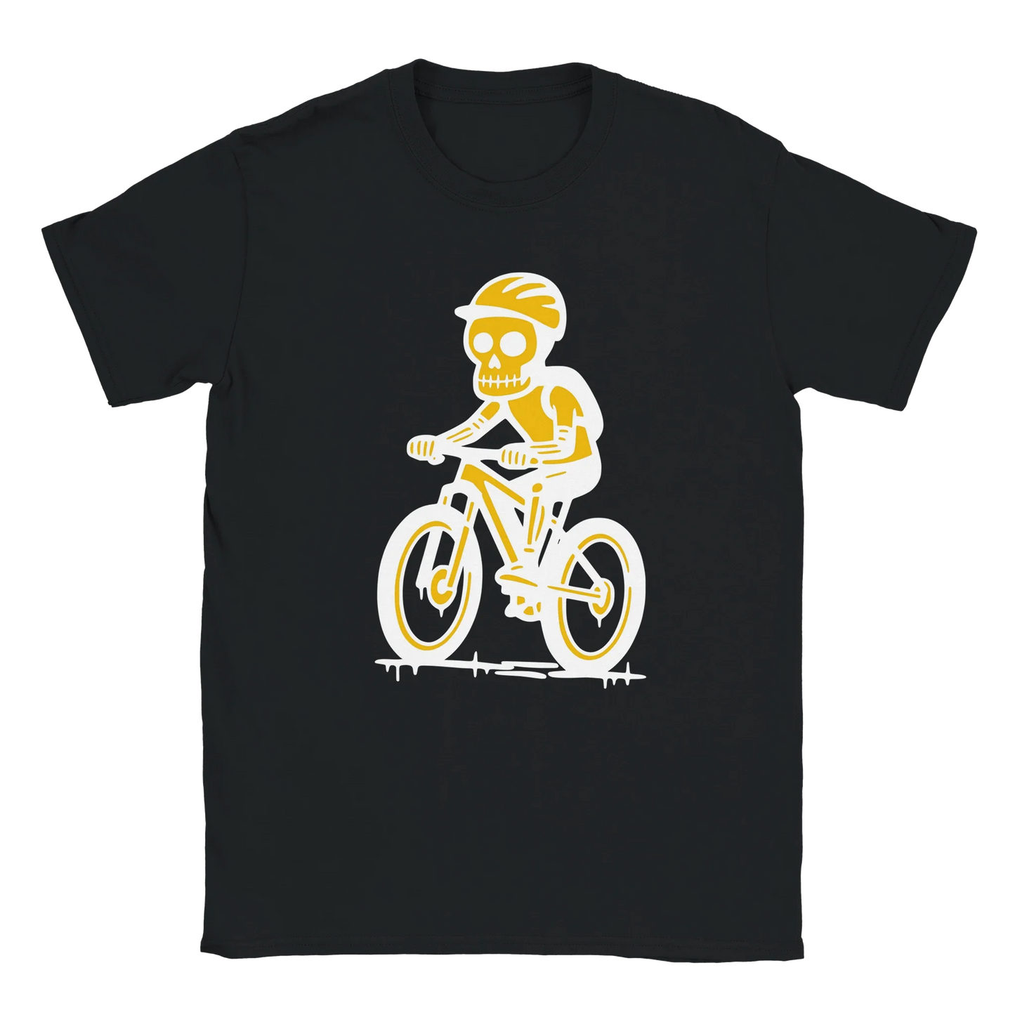 Musta lyhythihainen t-paita MTB T-paita, keltainen luuranko polkupyörällä