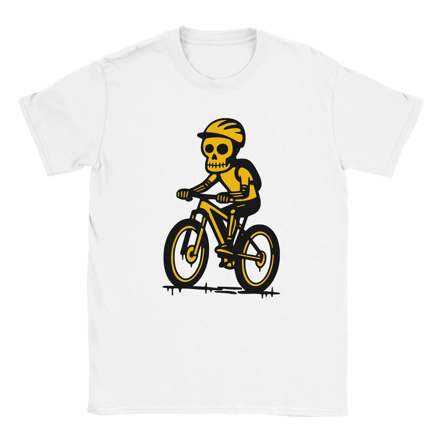 Musta MTB - T-paita valkoinen T-paita keltainen luuranko pyörällä päällä