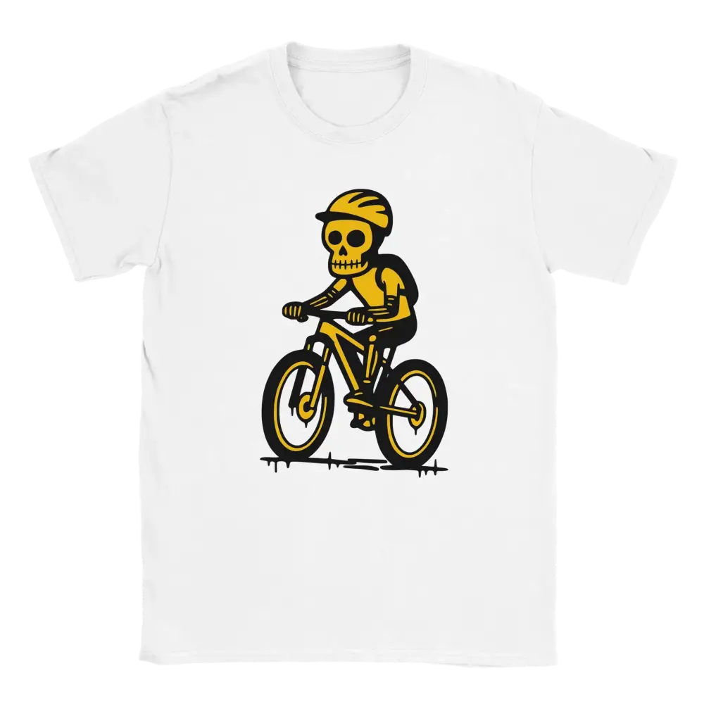 Musta MTB - T-paita valkoinen T-paita keltainen luuranko pyörällä päällä