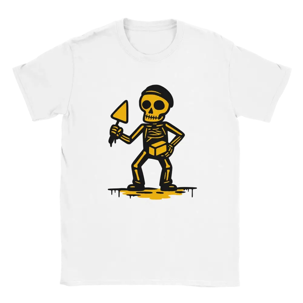 Muurari T-paita valkoinen lyhythihainen crewneck t-paita keltainen luuranko trowel