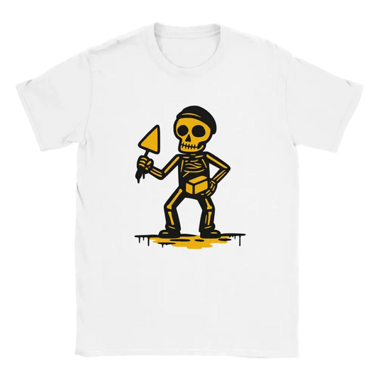 Muurari T-paita valkoinen lyhythihainen crewneck t-paita keltainen luuranko trowel