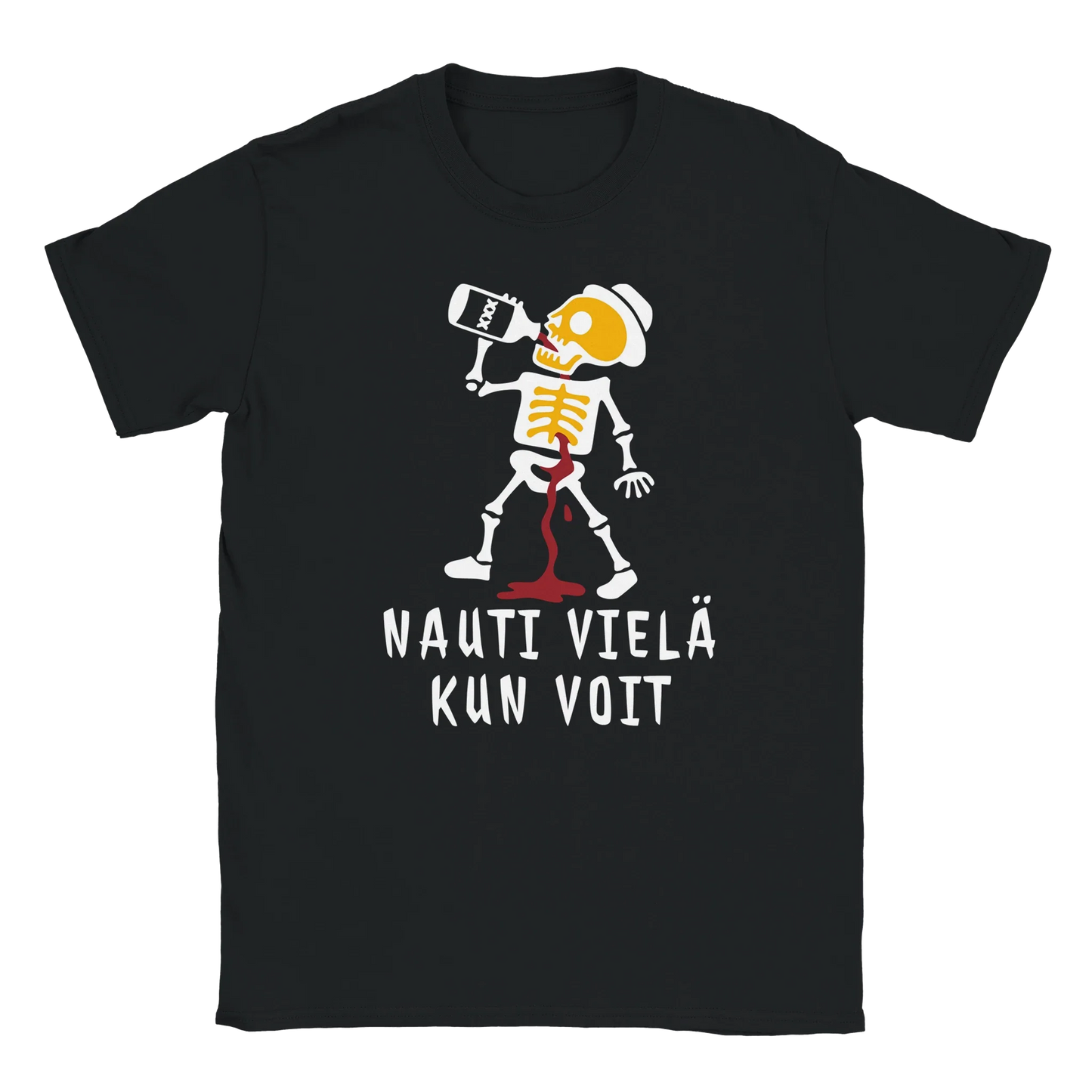 Nauti Vielä Kun Voit musta lyhythihainen t-paita luurankografiikalla