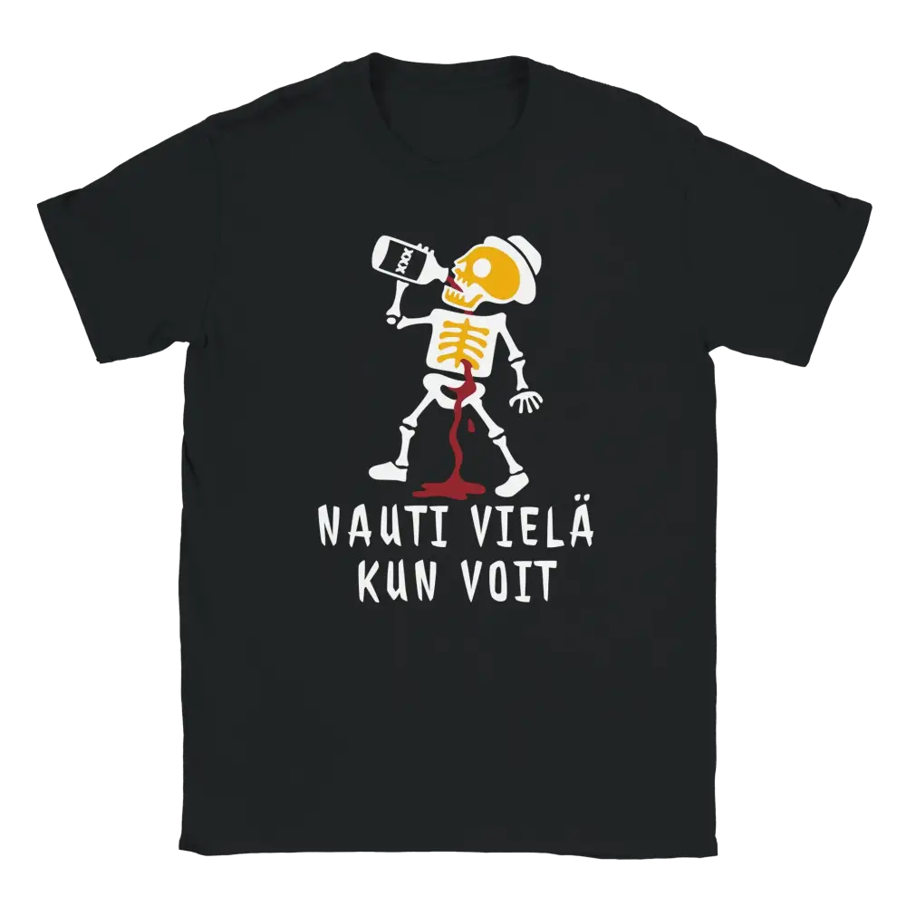 Nauti Vielä Kun Voit musta lyhythihainen t-paita luurankografiikalla