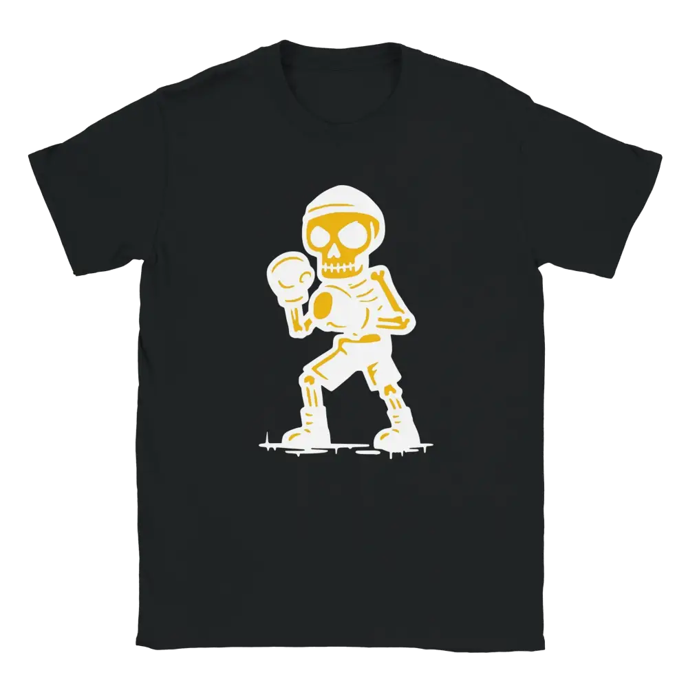 Musta Nyrkkeilijä T-paita, jossa keltainen ja valkoinen nyrkkeilijä skeleton grafiikka