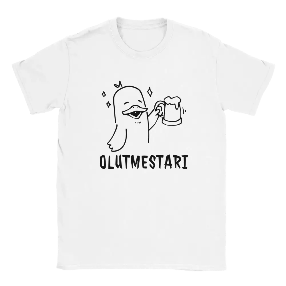 Valkoinen lyhythihainen T-paita cartoon ankka ja olutmuki, Olutmestari-tuotemerkki