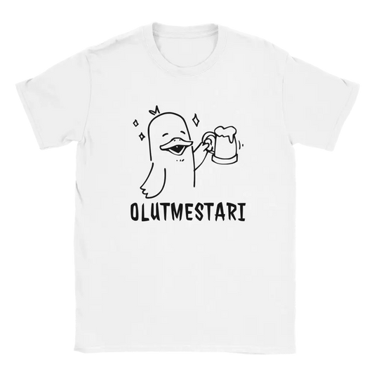 Valkoinen lyhythihainen T-paita cartoon ankka ja olutmuki, Olutmestari-tuotemerkki