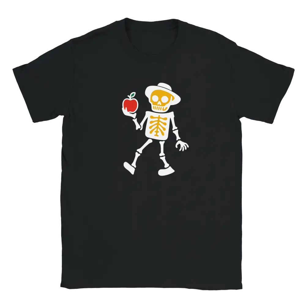 Musta crewneck T-paita Omena Päivässä - T-paita, jossa luuranko ja punainen omena