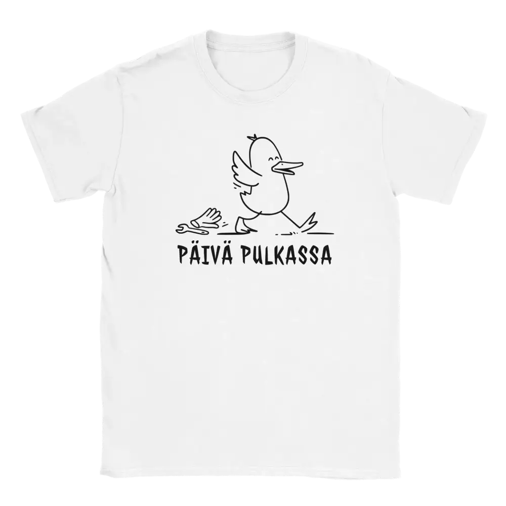 Valkoinen lyhythihainen T-paita cartoon ankka -design Päivä pulkassa - T-paita