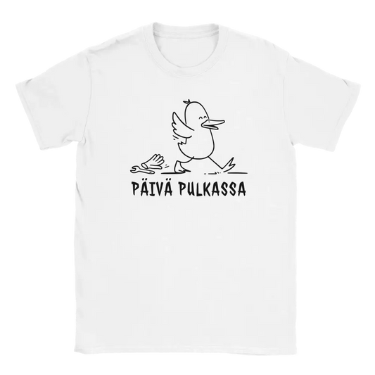 Valkoinen lyhythihainen T-paita cartoon ankka -design Päivä pulkassa - T-paita