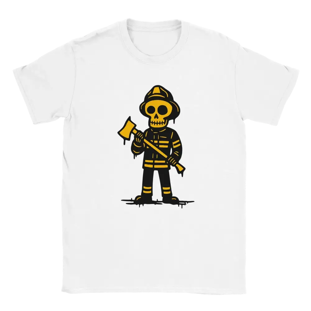 Valkoinen lyhythihainen t-paita Skeleton Firefighter -grafiikalla Palomies - T-paita