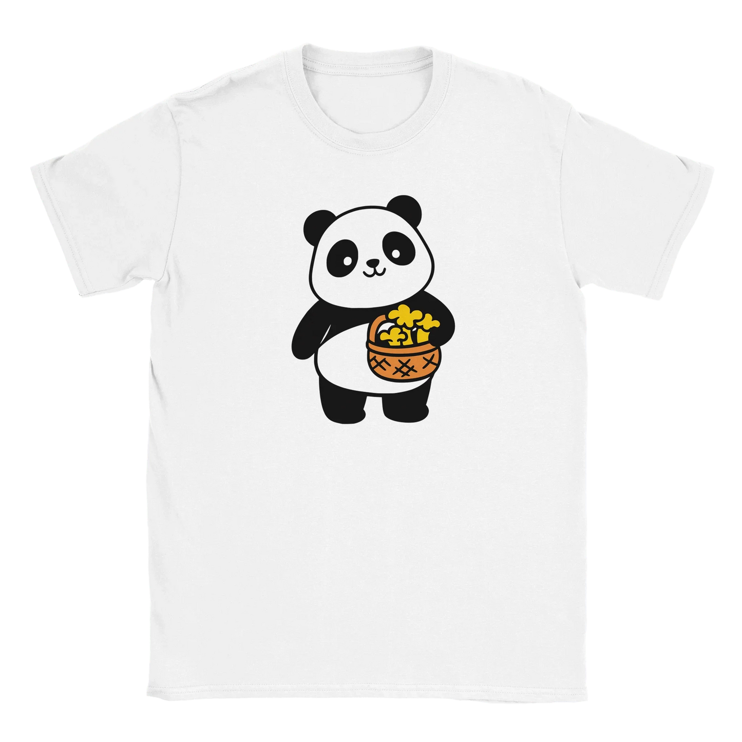 Valkoinen crew-neck T-paita Panda Sienessä, jossa karhu ja keltainen kukkakori