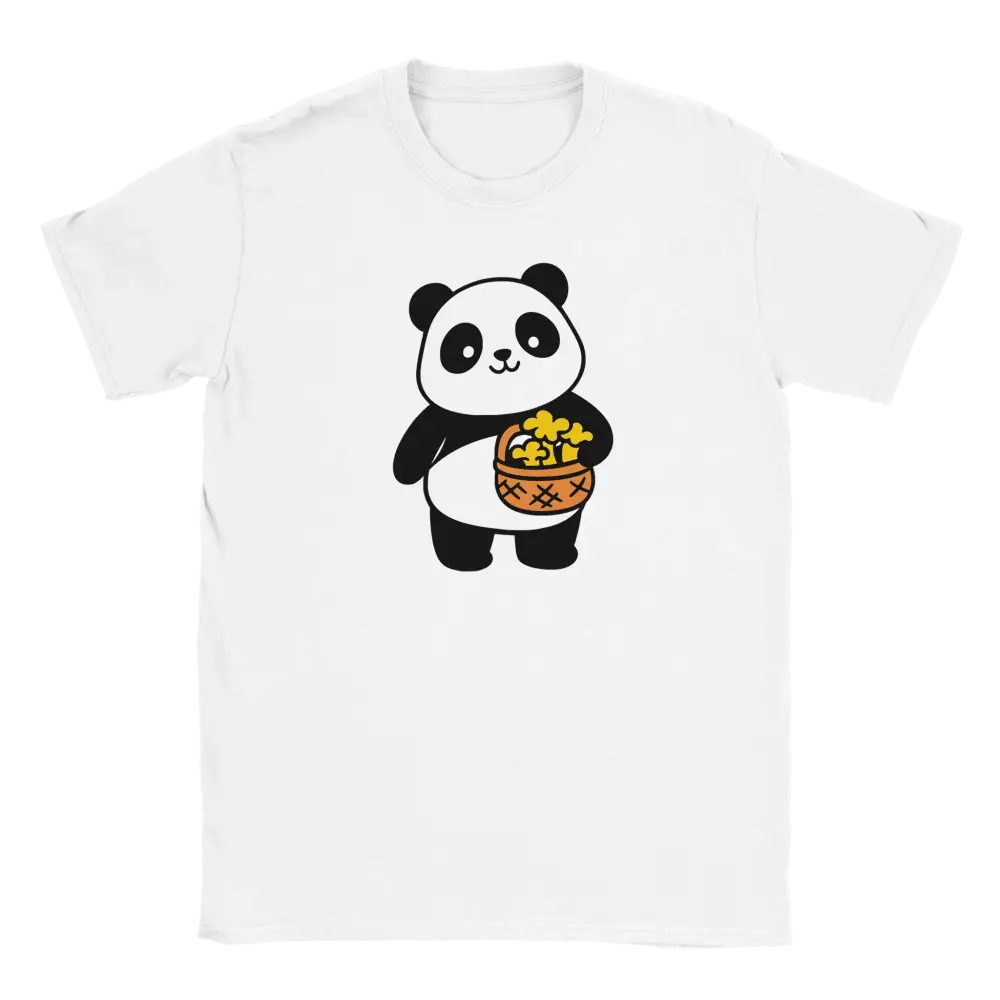 Valkoinen crew-neck T-paita Panda Sienessä, jossa karhu ja keltainen kukkakori
