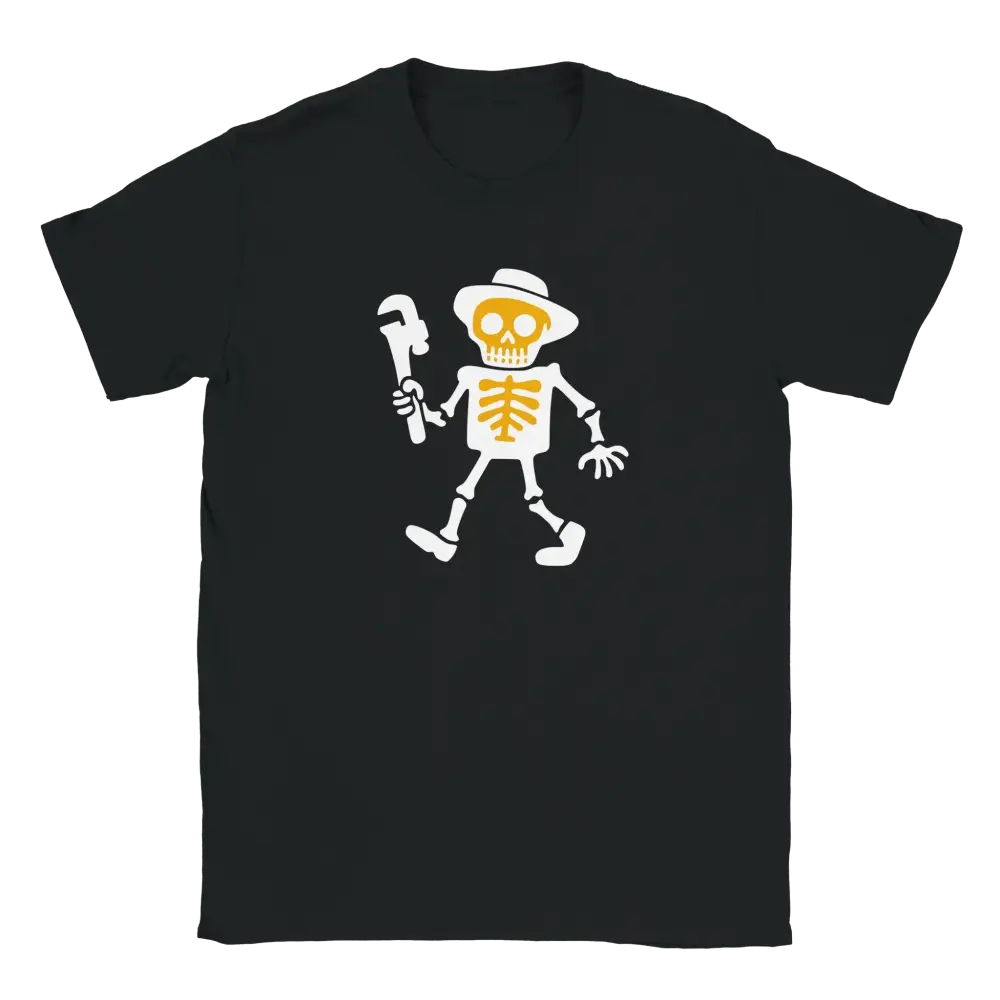 Mustavalkoinen Putkimies Loppuun Asti T-paita skeletonikuvalla, lyhythihainen ja tyylikäs