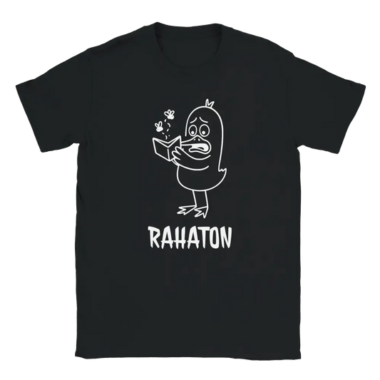 Rahaton T-paita musta crew-neck t-paita valkoinen ankka lukee kirjaa kuva