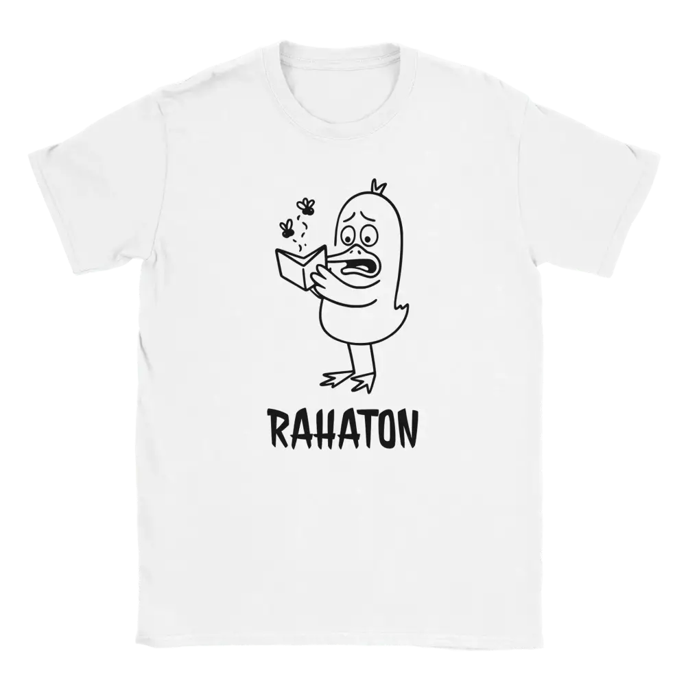 Valkoinen lyhythihainen crewneck T-paita Rahaton - T-paita lastenkuvalla ankasta lukemassa kirjaa