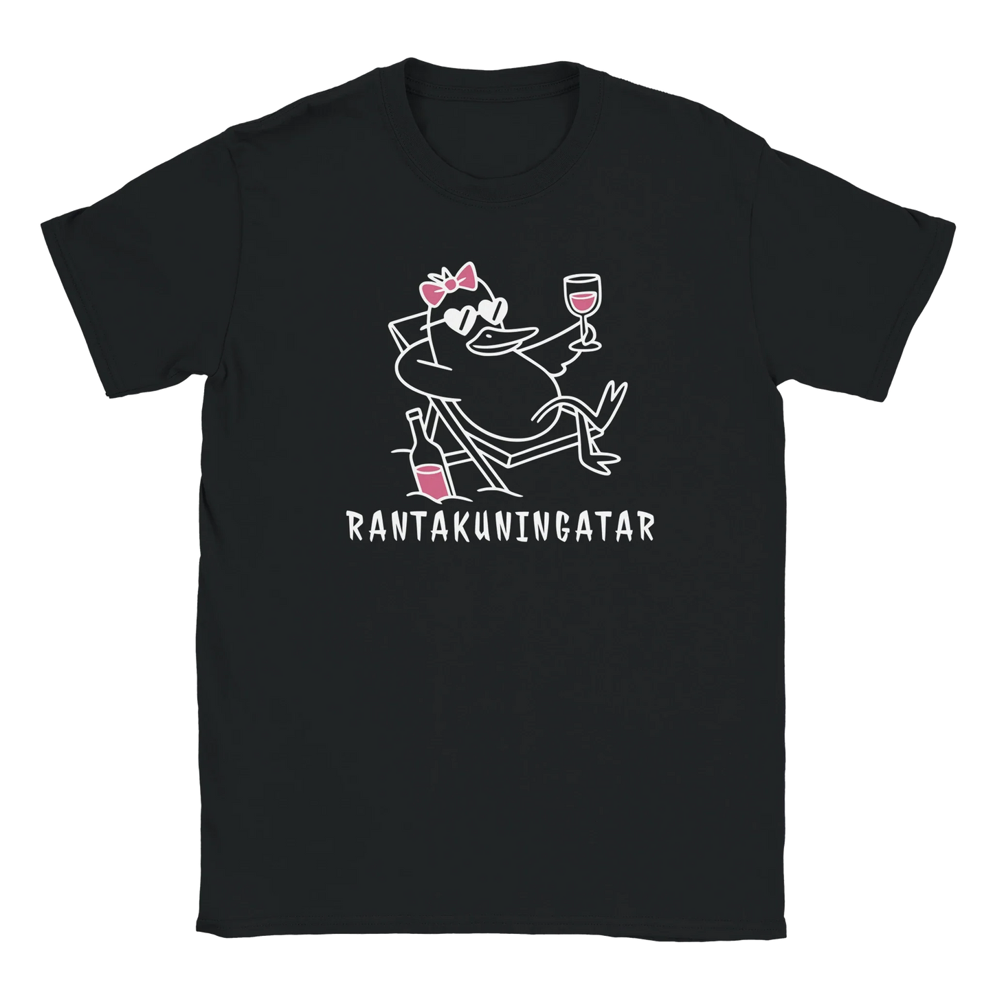 Mustat Naisten T-paita Rantakuningatar with pink ja valkoinen ankka-muotokuva
